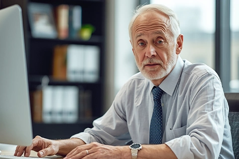 Senior man working on computer