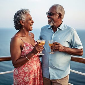 Senior husband and wife having a drink together